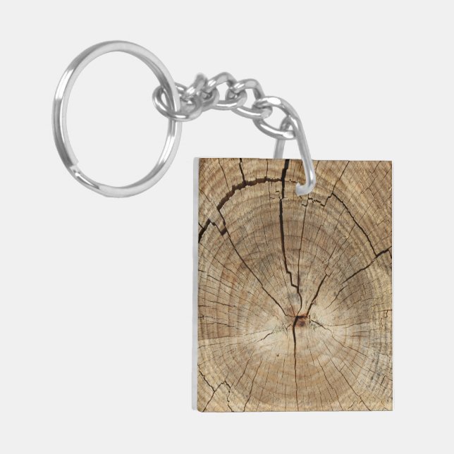 Faux Tree Rings Background Key Ring (Front Left)