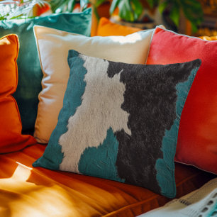 Faux Turquoise Leather Cow Spotted Hide fur Cushion