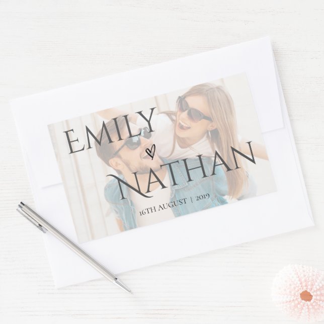 Faux Vellum Effect Photo Wedding Cute Rectangular  Rectangular Sticker (Envelope)