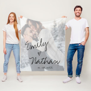 Faux Vellum Effect Photo Wedding Date Custom Fleece Blanket