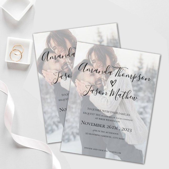 Faux Vellum Effect Photo  Wedding Invitation (Creator Uploaded)