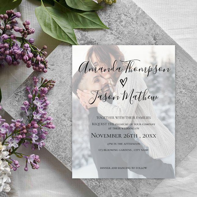 Faux Vellum Effect Photo Wedding Invitation (Modern Faux Vellum Photo Wedding Invitation)