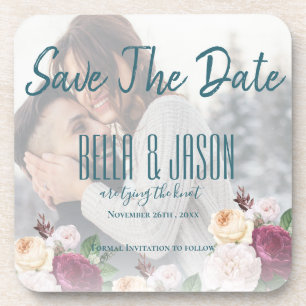 Faux Vellum Floral Photo Wedding Tying The Knot Coaster