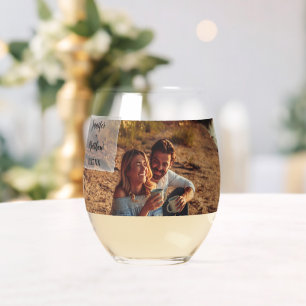 Faux Vellum Photo Overlay Custom Wedding Stemless Wine Glass