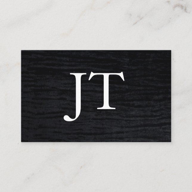 Faux Velvet Black Print with Monogram Business Card (Front)