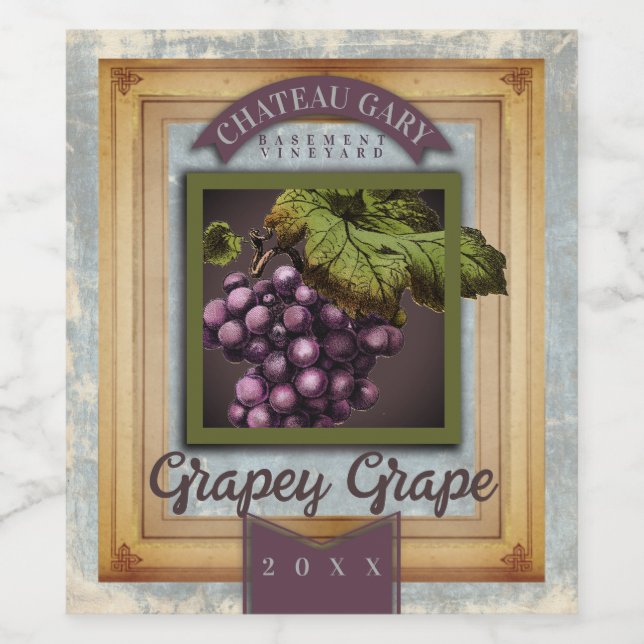Faux vineyard wood grapes rustic homemade wine wine label (Single Label)