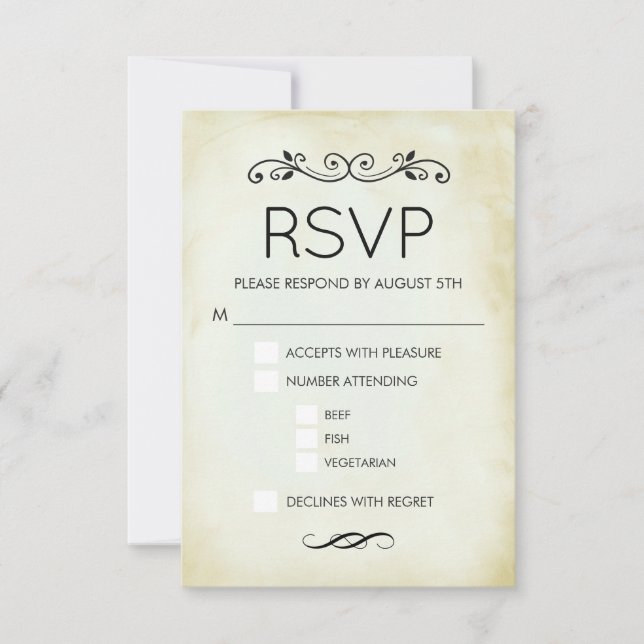 Faux Vintage Parchment Simple Elegant Wedding RSVP (Front)