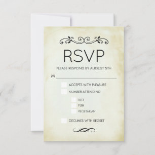 Faux Vintage Parchment Simple Elegant Wedding RSVP Card