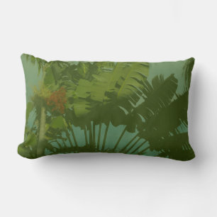 Faux Vintage Tropical Fabric Lumbar Cushion