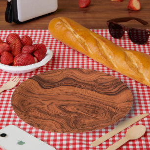 Faux Walnut Wood Design Paper Plate