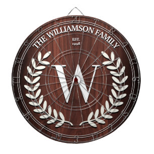 Faux Walnut Wood Grain  Monogram Personalised Dartboard