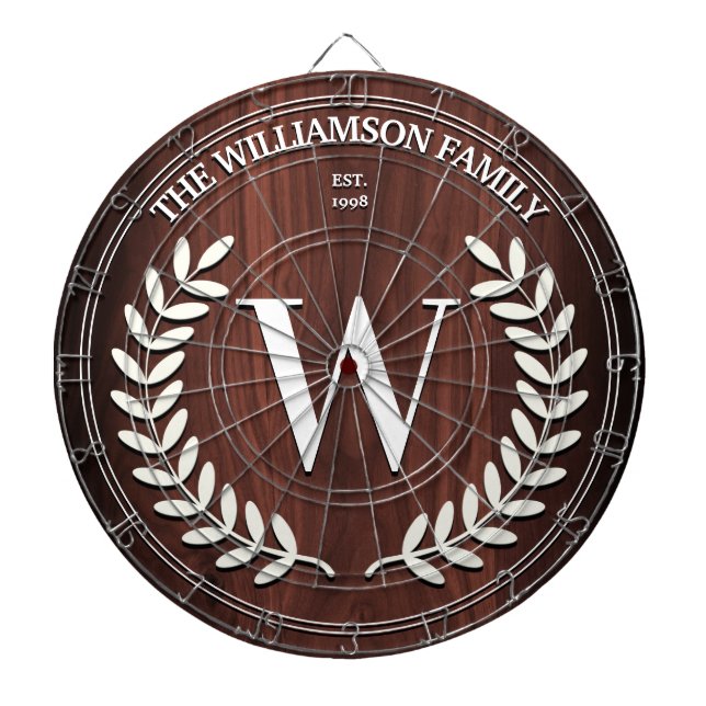 Faux Walnut Wood Grain  Monogram Personalised Dartboard (Front)