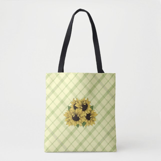 Faux Watercolor Sunflowers Fabric Tote Bag (Front)