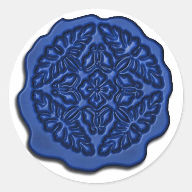 Faux Wax Seal, Blue Classic Round Sticker (Front)