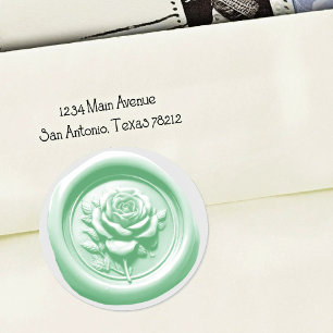 Faux Wax Seal Mint Green Rose Deep Impression
