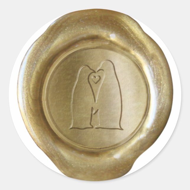 Faux Wax Seals - Gold - Custom - Penguin Love (Front)