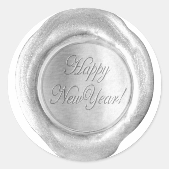 Faux Wax Seals - Silver Script - Happy New Year (Front)