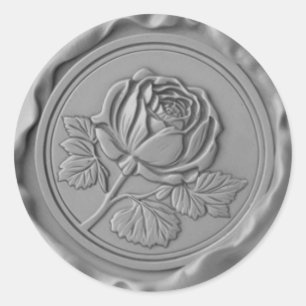Faux Wax Stamp Envelope Seal Silver Rose Flower