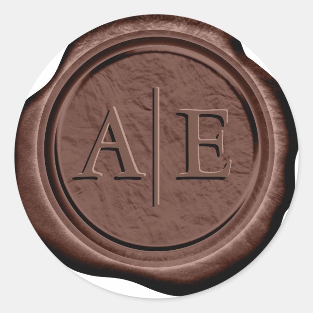 Faux Wax Wedding Initials Burnt Copper ID1323 Classic Round Sticker (Front)