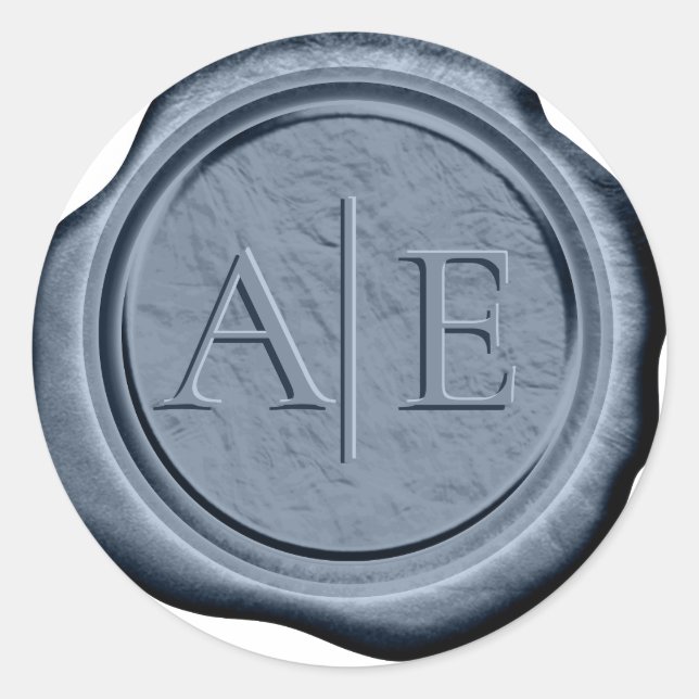 Faux Wax Wedding Initials Dark Blue ID1022 Classic Round Sticker (Front)