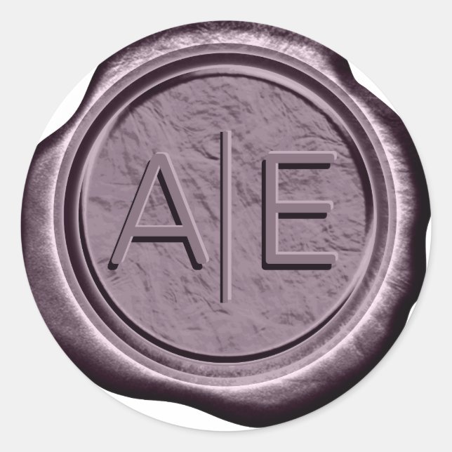 Faux Wax Wedding Initials Dk Mauve ID967 Classic Round Sticker (Front)