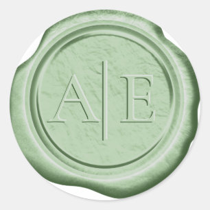 Faux Wax Wedding Initials Moss Green ID956 Classic Round Sticker