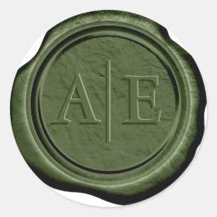 Faux Wax Wedding Initials Olive Green ID1324 Classic Round Sticker