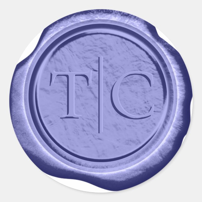 Faux Wax Wedding Initials Periwinkle ID954 Classic Round Sticker (Front)