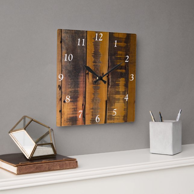 Faux Weathered Barn Wood Square Wall Clock (Office)