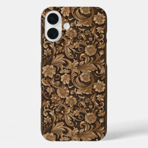 Faux Western wood carving pattern tiled  iPhone 16 Plus Case