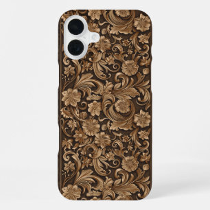 Faux Western wood carving pattern tiled iPhone 16 Plus Case