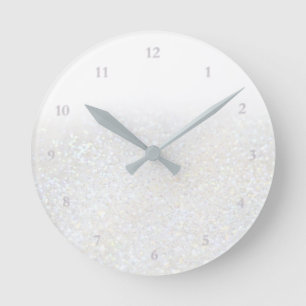 faux white glitter round clock