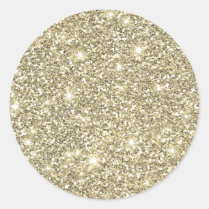 Faux White Gold Glitter Elegant Chic Classic Round Sticker