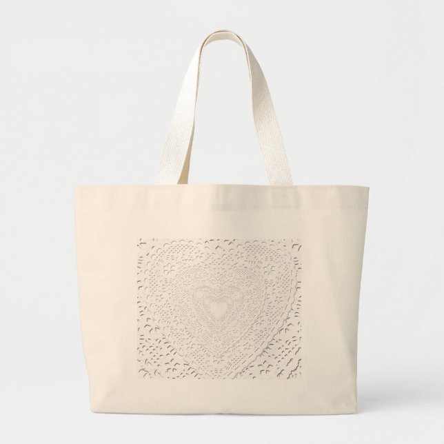 Faux White Lace Fabric Background Large Tote Bag (Front)