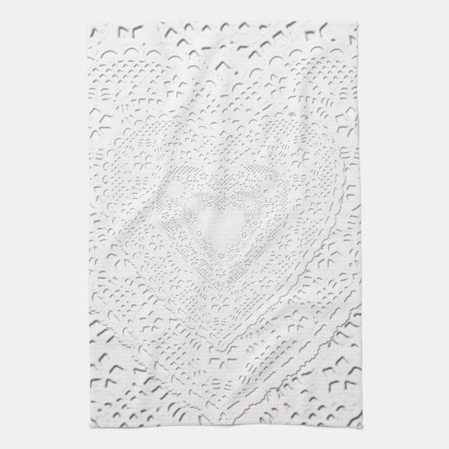 Faux White Lace Fabric Background Tea Towel (Vertical)