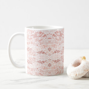 Faux White Lace Fishnet Coffee Mug with Flowers