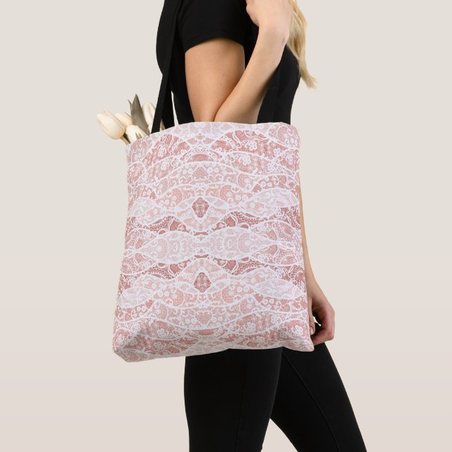 Faux White Lace Fishnet Tote Bag (Close Up)