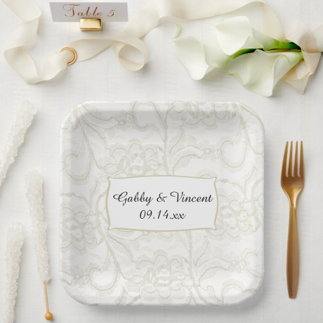Faux White Lace Wedding Paper Plate (Wedding)