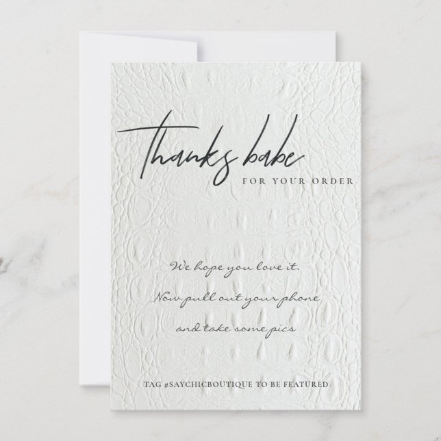 FAUX WHITE LEATHER CORPORATE BUSINESS LOGO THANK YOU CARD (Front)