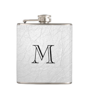 Faux White Leather Monogram Stainless Steel Flask