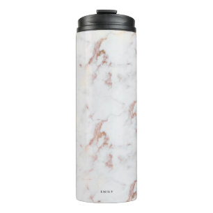 Faux White Marble and Rose Gold Custom Thermal Tumbler