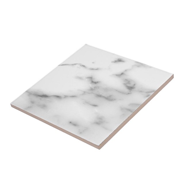 Faux white marble stone print custom ceramic tile (Side)