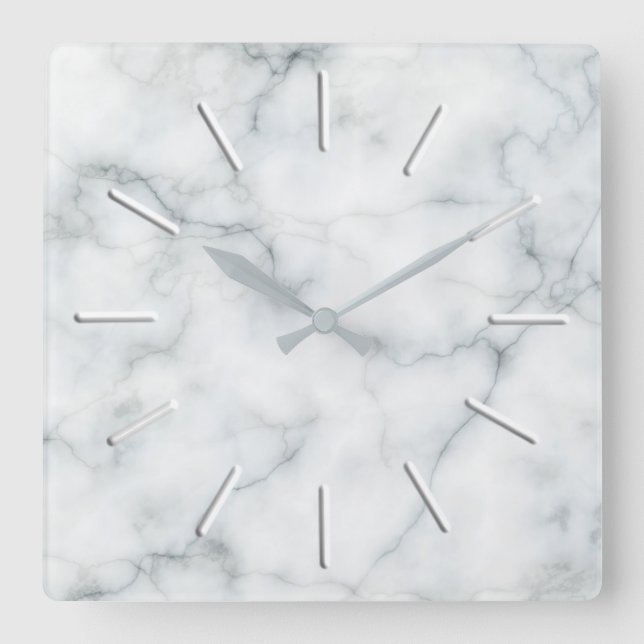 faux white marble stone square wall clock (Front)