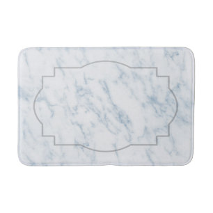 Faux white marble texture grey frame bath mat