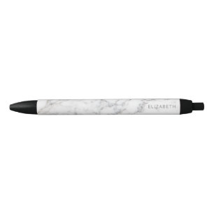 Faux White Marble Texture Look-like & Custom Name Black Ink Pen