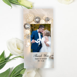 Faux White Pearl and Diamond Buttons Thank You Card