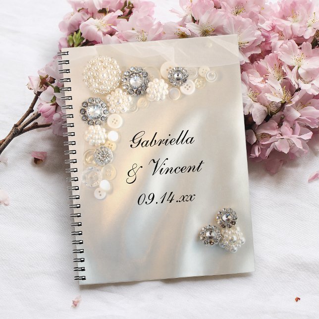 Faux White Pearl and Diamond Buttons Wedding Notebook (Creator Uploaded)