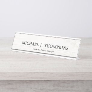 Faux White Wood Grain Lumber Construction Desk Name Plate