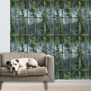 Faux Window Forest Background Wallpaper