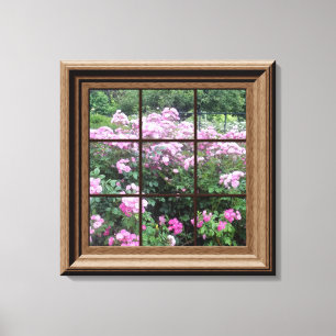 Faux Window Scene Rose Garden Canvas Wall Art